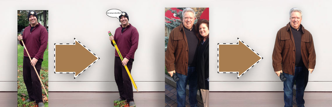 Examples of different cardboard cutout image editing options.