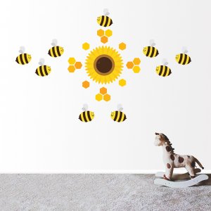 Bee Pattern wall decal displayed on wall.
