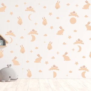 Bunnies Pattern wall decal displayed on wall.