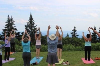 Outdoor yoga as a special event.