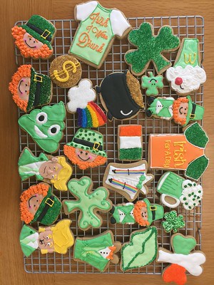 A collection of St. Patrick's Day themed cookies.