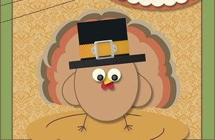 A picture of a thanksgiving turkey on a card.