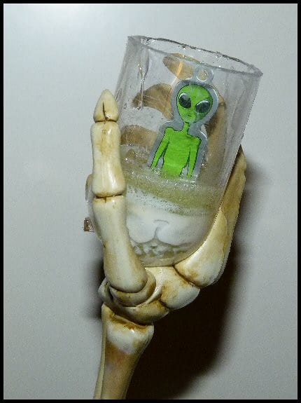 An alien designed cocktail glass.