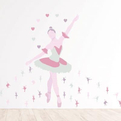 Ballerina wall decal on white wall.
