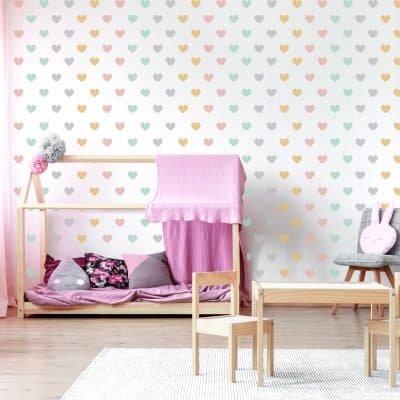 Hipster heart wall decals in child's bedroom.