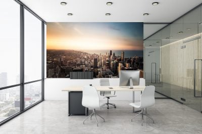 Beautiful city scape office wall mural.