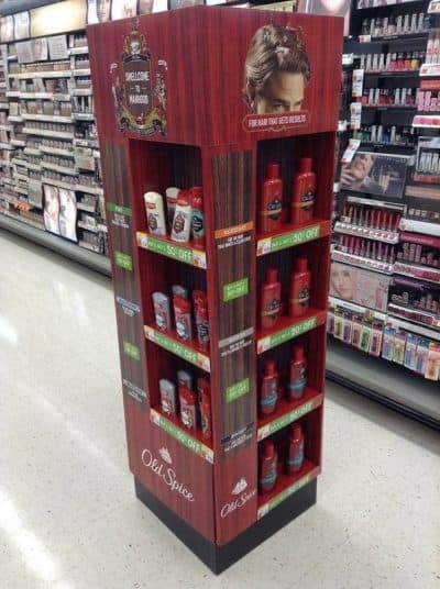 Old Spice freestanding point-of-purchase display in-store.
