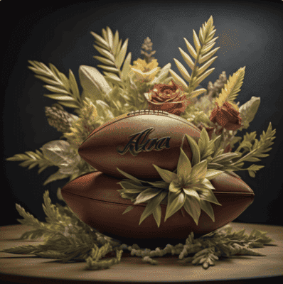 Floral center piece with football decoration.