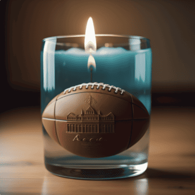 Football themed candle.