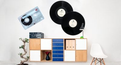 Music themed wall decals in a bed room.