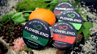 Several cans of FlowBlend's CBD product.