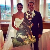 A pet cardboard cutout at a wedding.