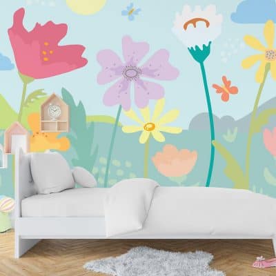 Magical garden wall mural in child's bedroom.