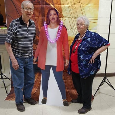 Memorial standee at a celebration of life.
