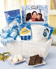 Mother's day gift basket with various gifts.