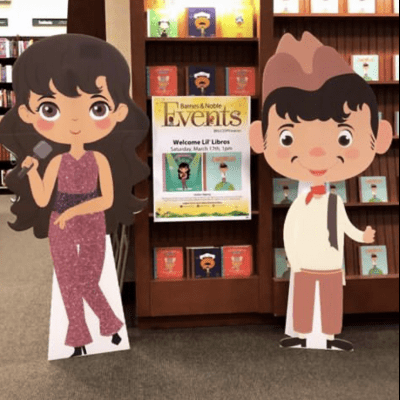 Children's book standees in a book store.