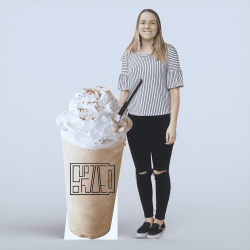 Four foot life sized cardboard cutout of a milkshake.