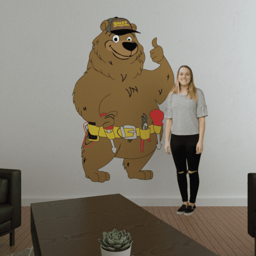 Seven foot vinyl decal of cartoon bear.