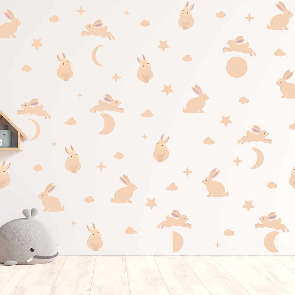Bunnies Pattern wall decal displayed on wall.