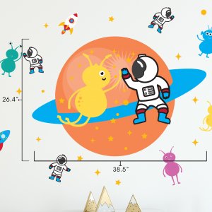 Dimensions of Alien Astronaut Party wall decal.