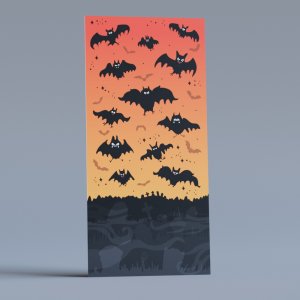 Bats Halloween standee shown with face holes filled.