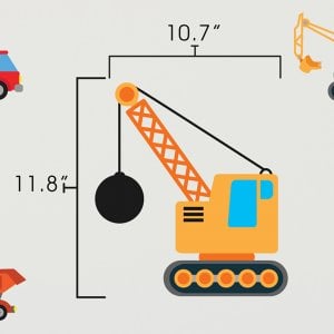Construction Trucks wall decal dimensions.