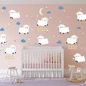 Counting Sheep Pattern wall decal on nursery wall.