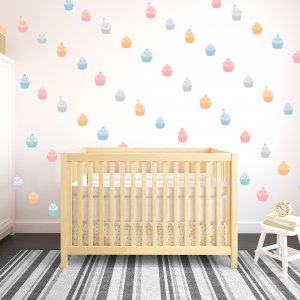 Cute Cupcakes Pattern wall decal displayed on wall.