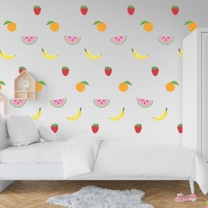 Cute Fruit Pattern wall decal on nursery wall.