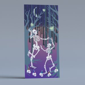 Dancing Skeletons Halloween standee displayed with full artwork.