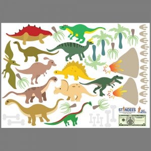 Dinosaurs and Landscape wall decal print layout.