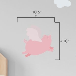 Dimensions of Flying Piggies wall decal.