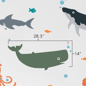 Dimensions of sea creatures wall decal whale.
